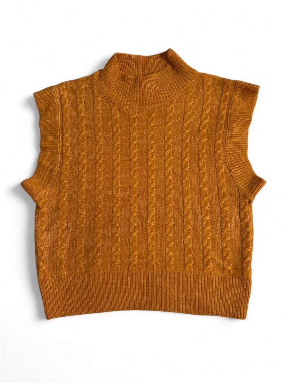 Cupcakes and Cashmere Dark Marigold Cable Cozy Knit Mock Neck Sweater Vest XS